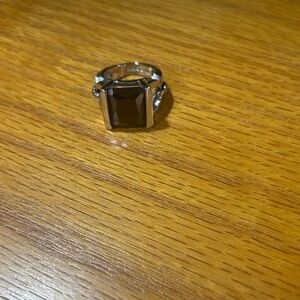 Lia Sophia Silver Ring with Rectangular Black Stone